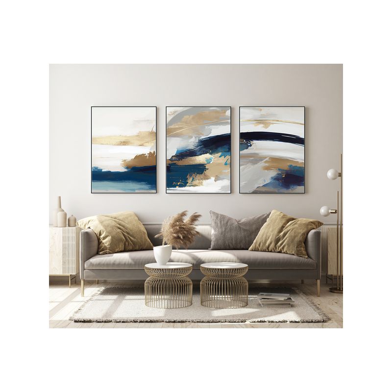 Posters Golden and blue splash art / Set of 3